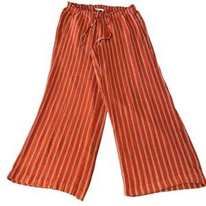 Sonoma Wide Leg Linen Blend Pants Womens Size L Rust Brown Paperbag Waist Comfy
